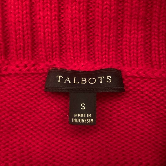 TALBOTS Red L/S Sweater w/Faux Leather Detail Collar - Size Small - Picture 2 of 5